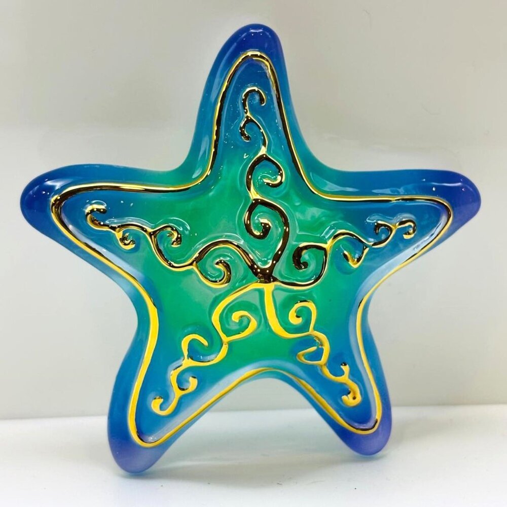 Glass Starfish Figurine with 22K Gold | Ocean Theme Decor | Coastal Beach Gift